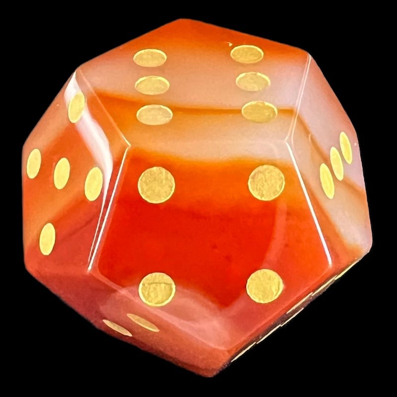 DodecaDice Gemstone Carnelian & Gold Double D6 12 Sided Spot D6 Dice