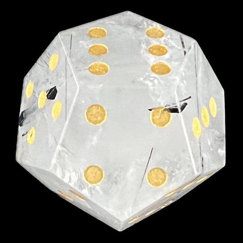 DodecaDice Gemstone Quartz Rutilated & Gold Double D6 12 Sided Spot D6 Dice