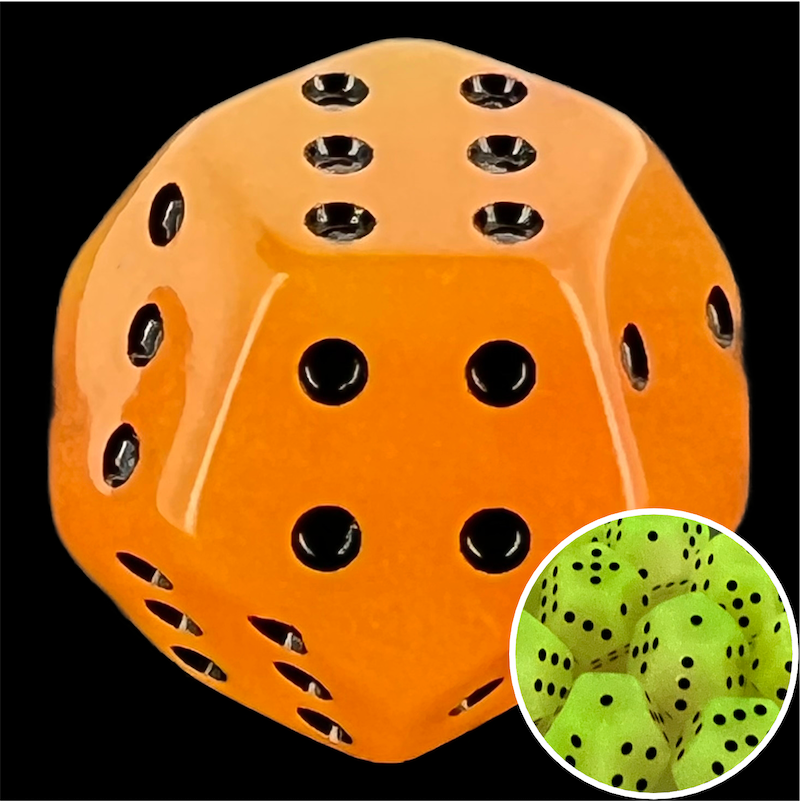 DodecaDice Double D6 Frost Fire Glow in the Dark 12 Sided Spot 6 x D6 Dice Set