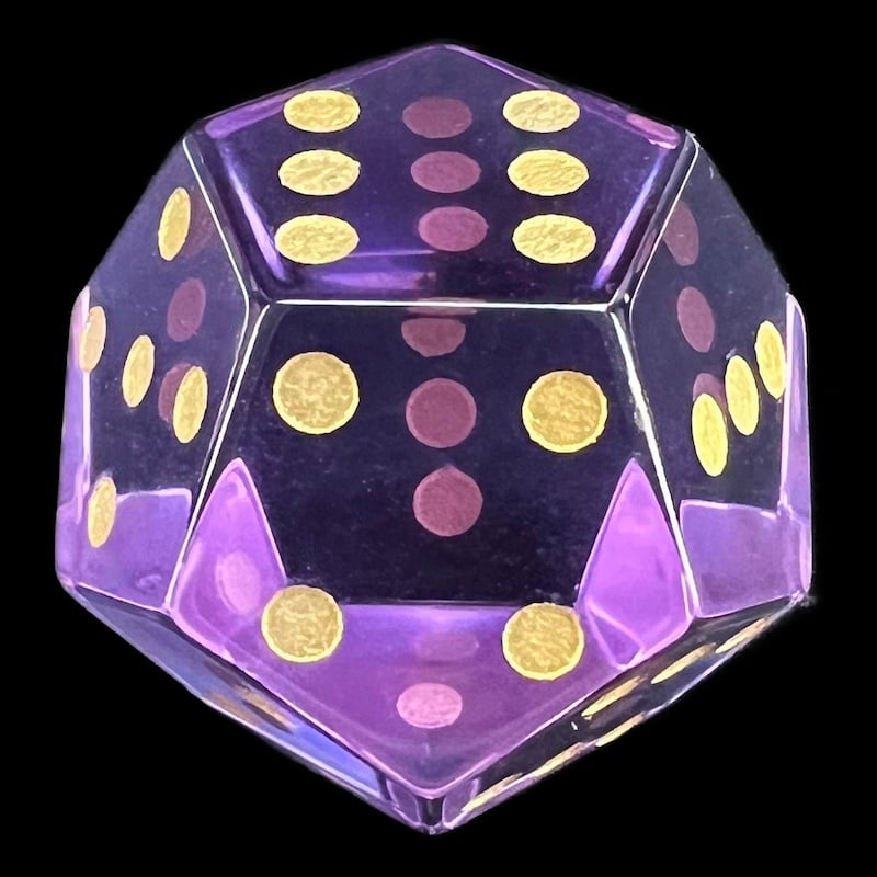 DodecaDice Zircon Glass Amethyst & Gold Double D6 12 Sided Spot D6 Dice