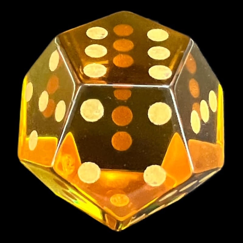 DodecaDice Zircon Glass Citrine & Gold Double D6 12 Sided Spot D6 Dice