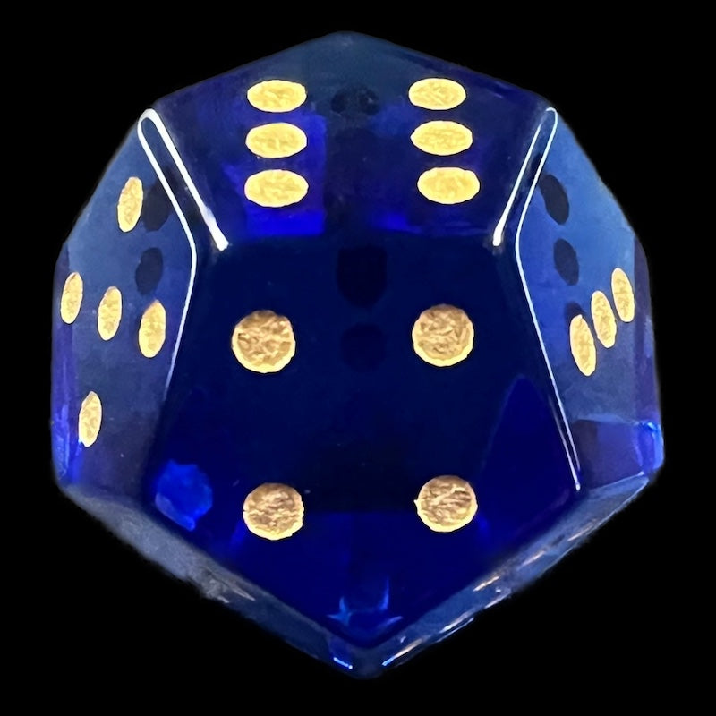DodecaDice Zircon Glass Sapphire & Gold Double D6 12 Sided Spot D6 Dice
