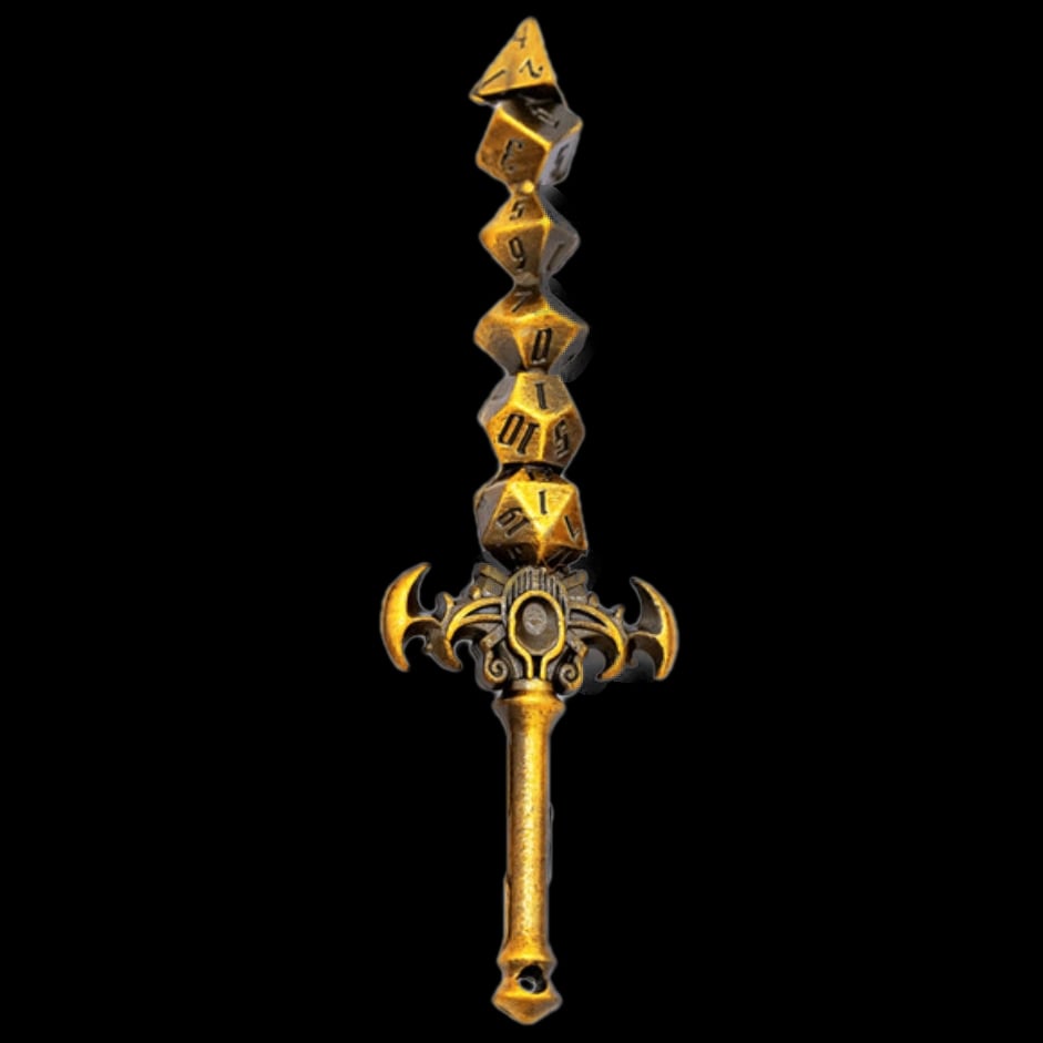 TDSO Miniature Metal Dice Sword Pendant - Gold