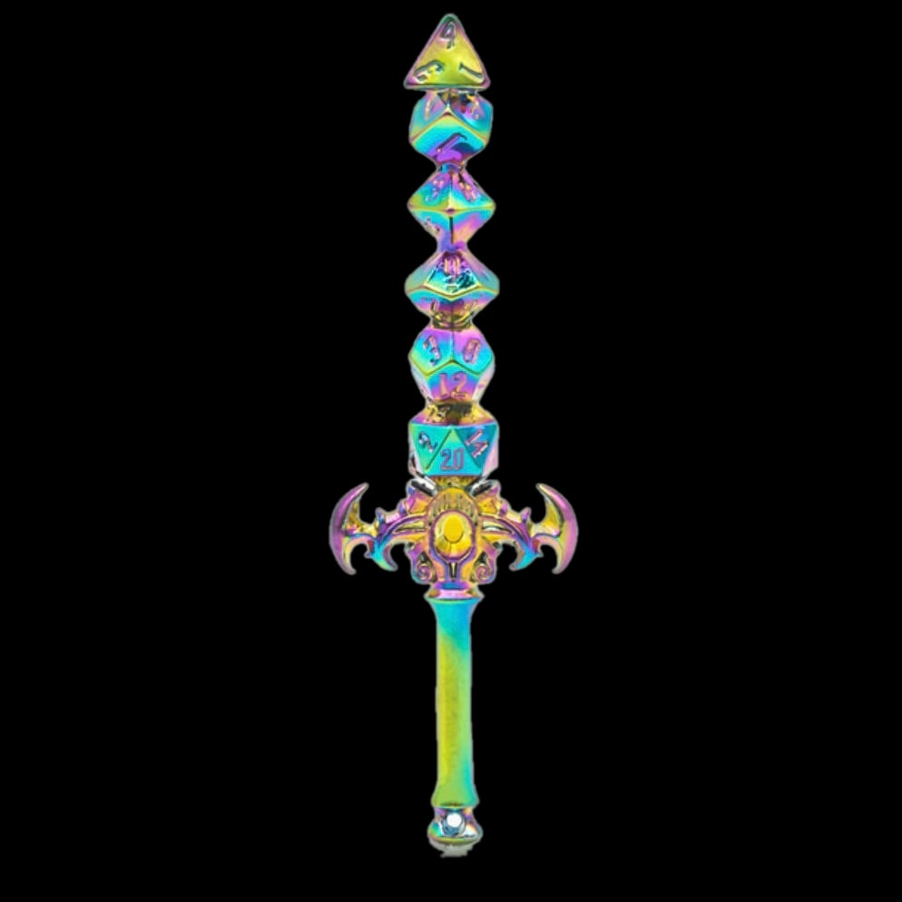 TDSO Miniature Metal Dice Sword Pendant - Rainbow