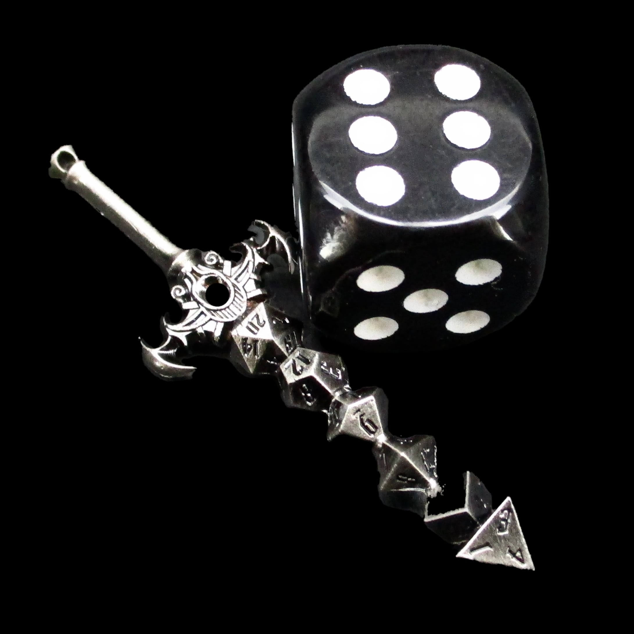 TDSO Miniature Metal Dice Sword Pendant - Silver