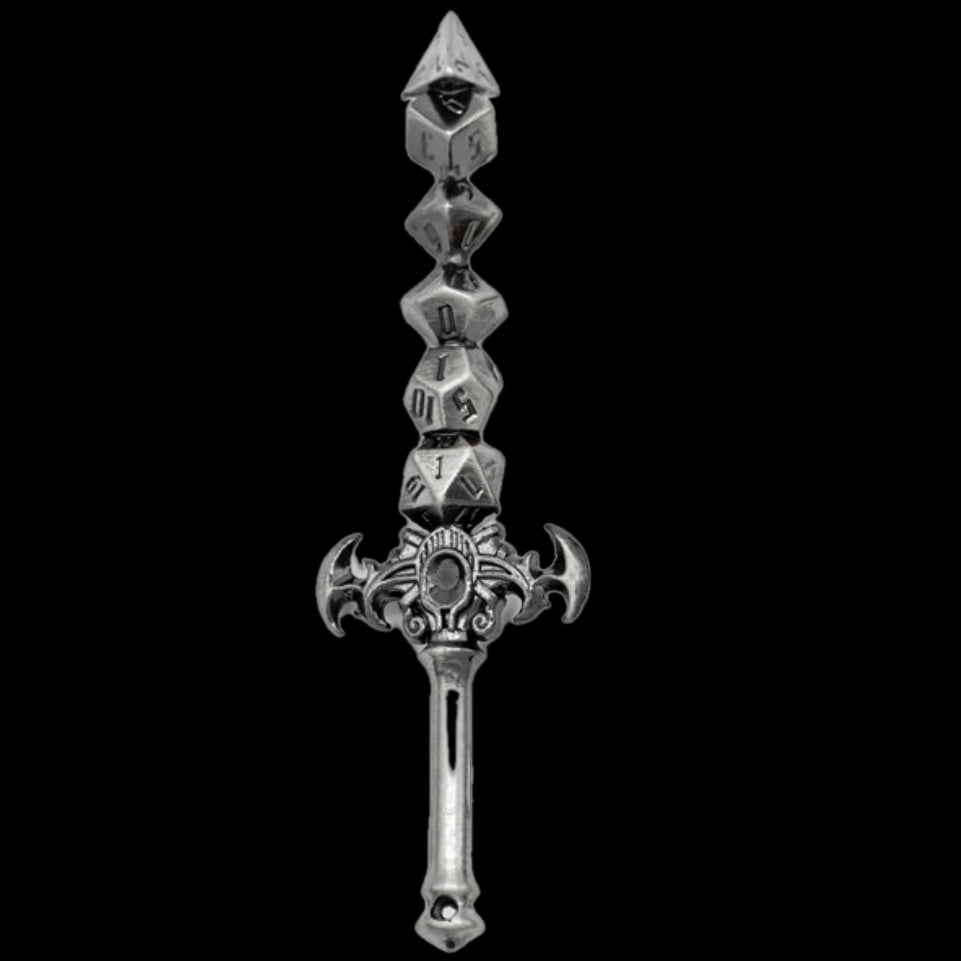 TDSO Miniature Metal Dice Sword Pendant - Silver