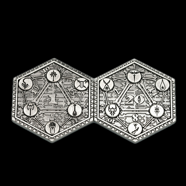 TDSO Metal Crit & Miss Character Class Silver D2 Dice Coin