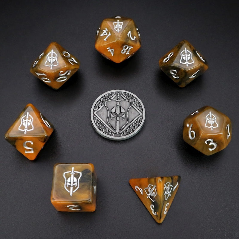 Dice Tomes Fighter 7 Dice Polyset + Coin