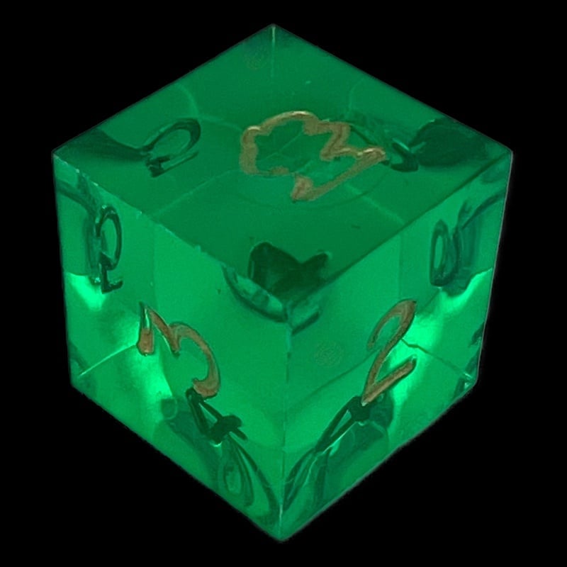 HALF PRICE CLEARANCE GameScience Gem Emerald & Gold Inked Mushroom Cloud Explosion Atomic Bomb Burst D6 Dice