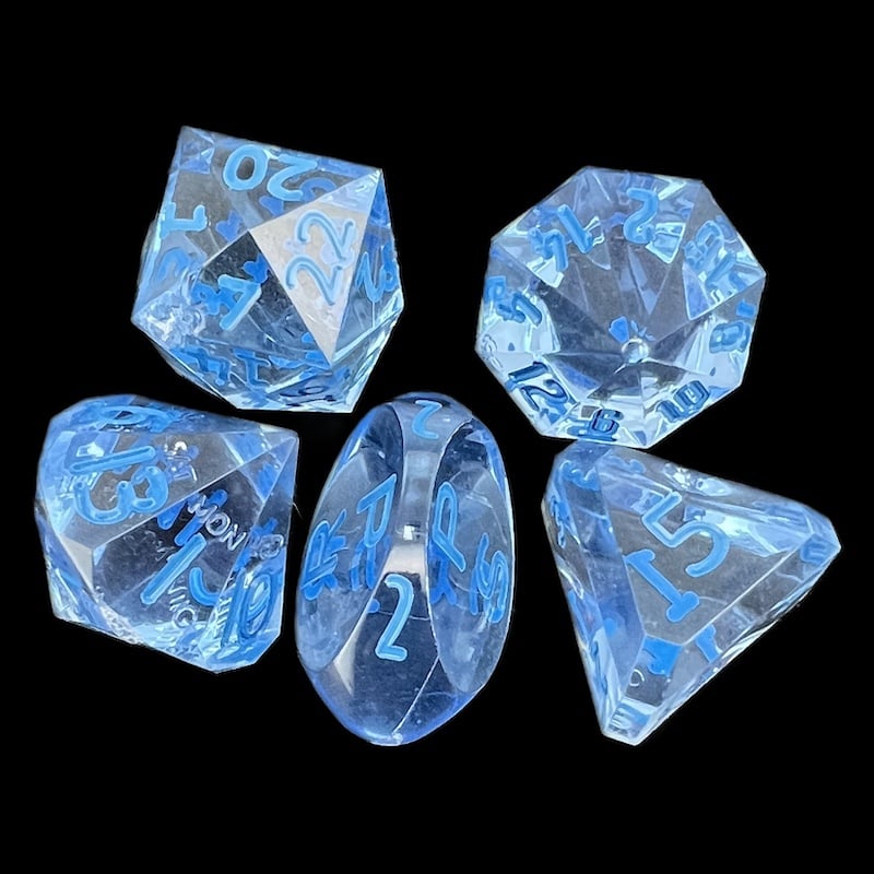 GameScience Gem Ice Blue Moonstone & Blue Ink Zocchi D3 D5 D14 D16 D24 Dice Set