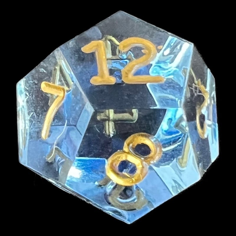 GameScience Gem Ice Blue Moonstone & Gold Ink D12 Dice