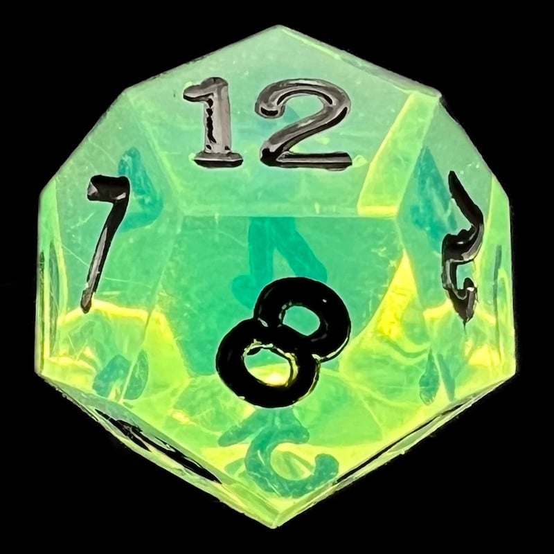 GameScience Gem Laser Yellow Peridot & Black Ink D12 Dice
