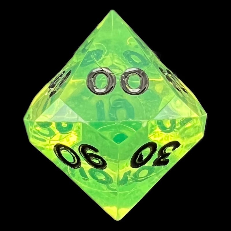 GameScience Gem Laser Yellow Peridot & Black Ink Percentile Dice