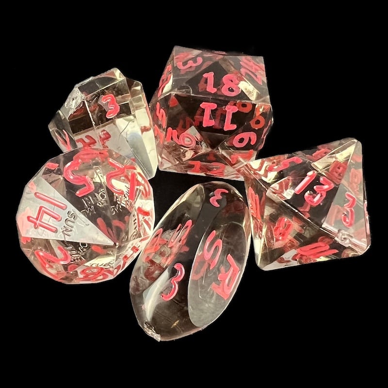 GameScience Gem Smoke Quartz & Red Ink Zocchi D3 D5 D14 D16 D24 Dice Set
