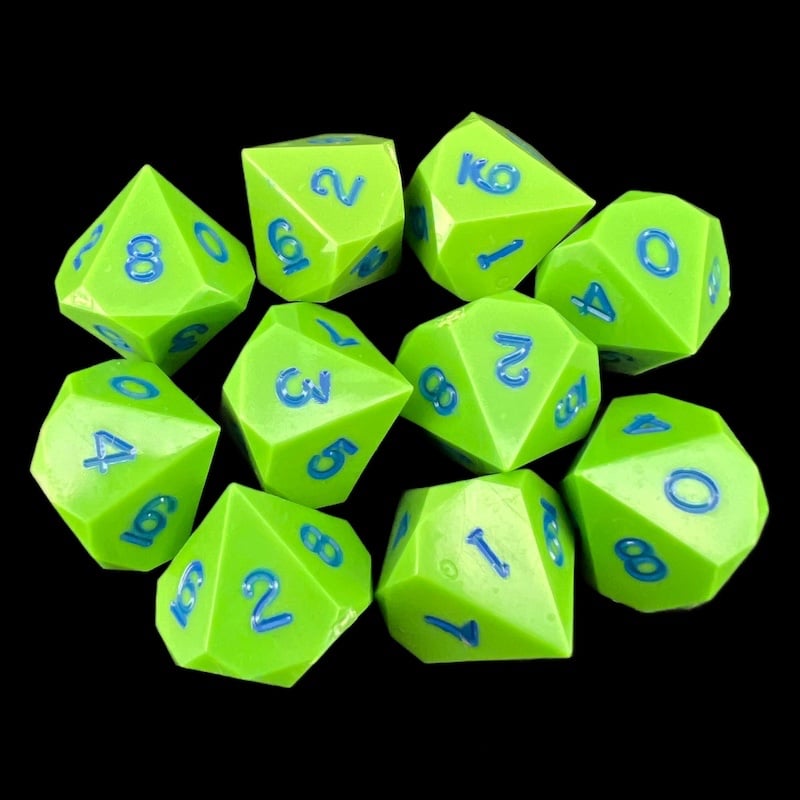 GameScience Opaque Lime & Blue Ink 10 x D10 Dice Set