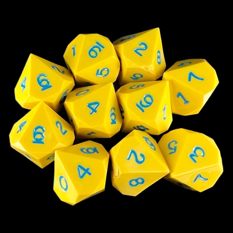GameScience Opaque Saffron Yellow & Blue Ink 10 x D10 Dice Set