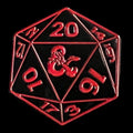 Gaming Pin Badge Black & Red D20 LARGE