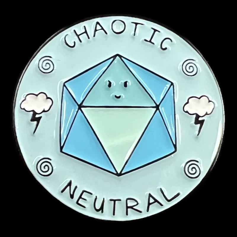 Gaming Pin Badge Chaotic Neutral D20 Pale Blue