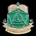 Gaming Pin Badge 'Dungeon Master' Green D20 Book