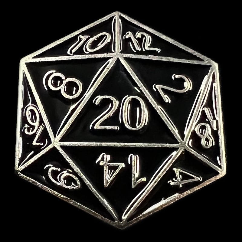 Gaming Pin Black Silver D20