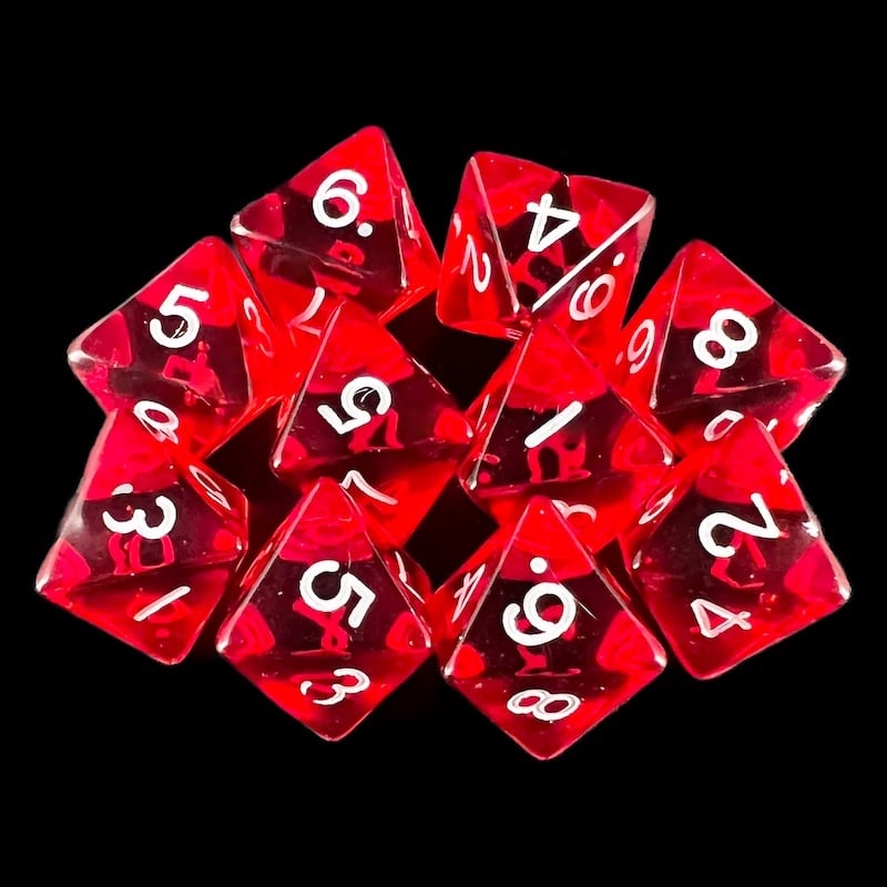 HALF PRICE CLEARANCE D&G Gem Red 10 x D8 Dice Set - SECONDS
