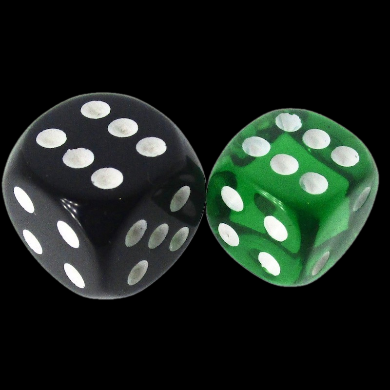 HALF PRICE CLEARANCE Role 4 Initiative Translucent Green & White 14mm D6 Spot Dice