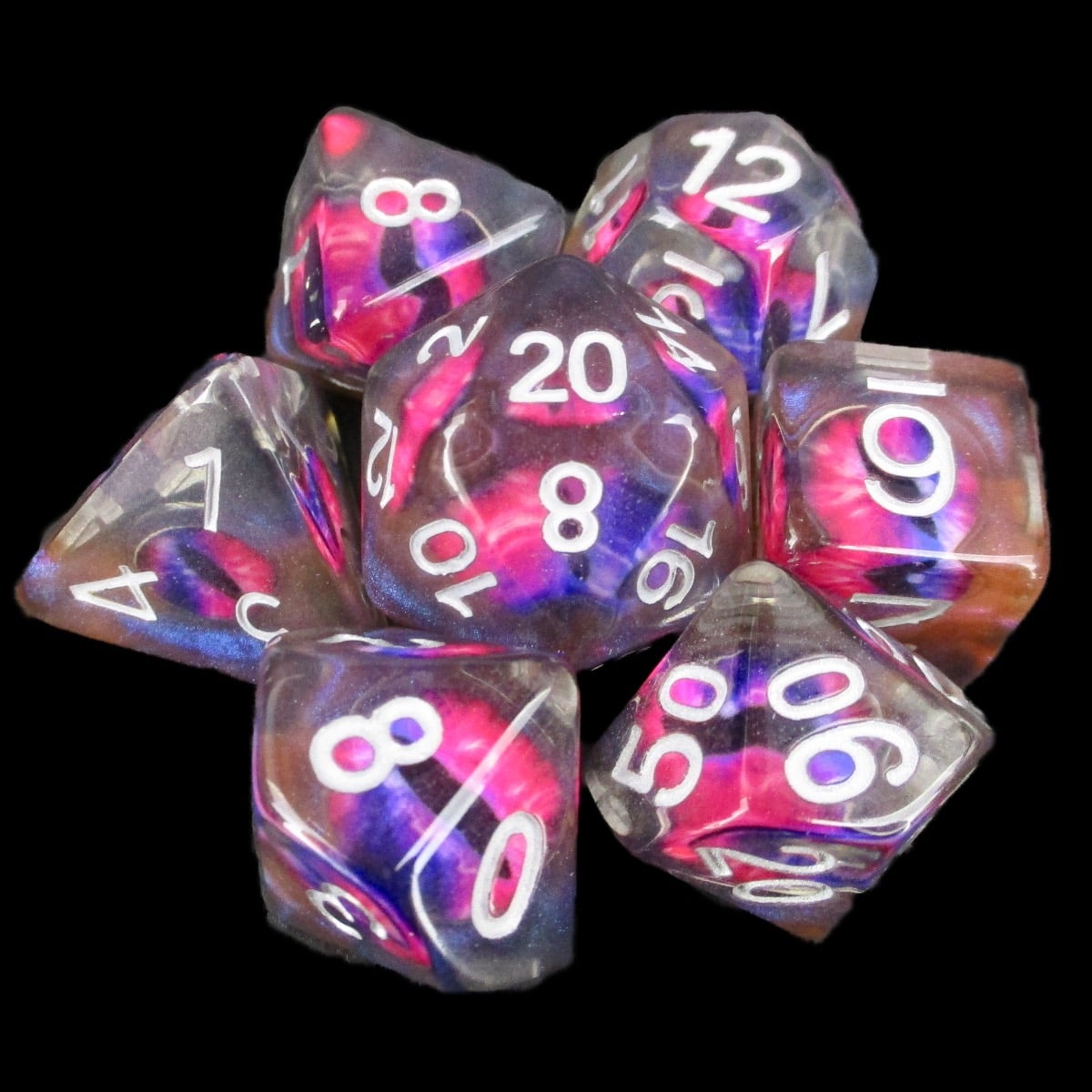 TDSO Encased Demon Eye Orange Dice 7 Dice Polyset