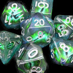 TDSO Encased Demon Eye Green Dice 7 Dice Polyset