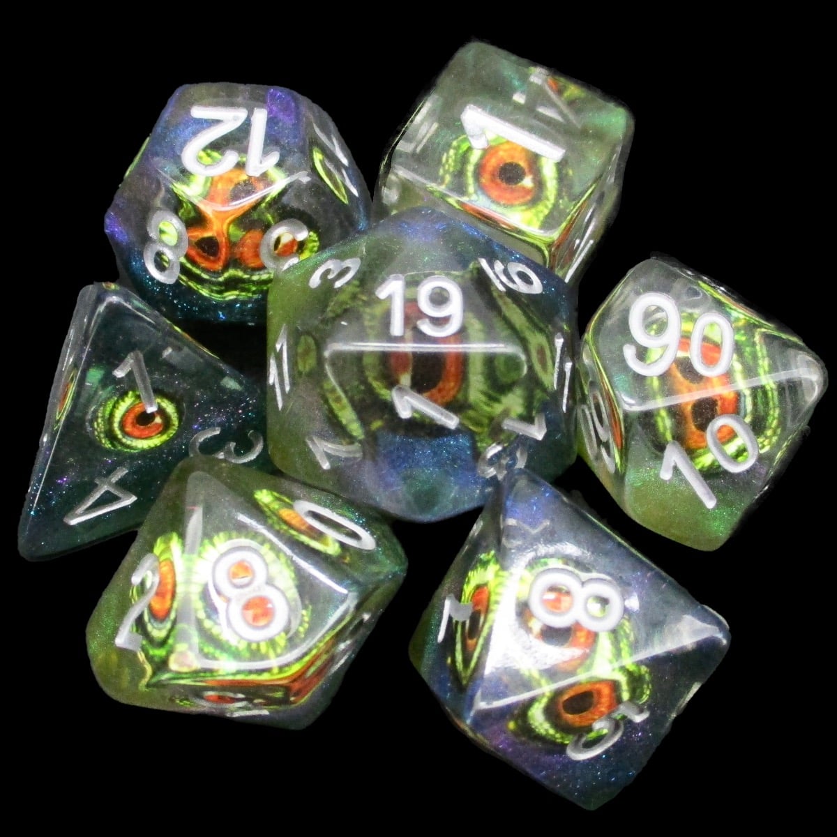 TDSO Encased Demon Eye Yellow Dice 7 Dice Polyset