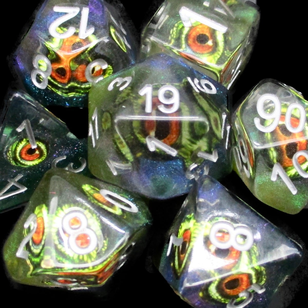 TDSO Encased Demon Eye Yellow Dice 7 Dice Polyset