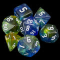 TDSO Aurora Script Sapphire Treasure 7 Dice Polyset