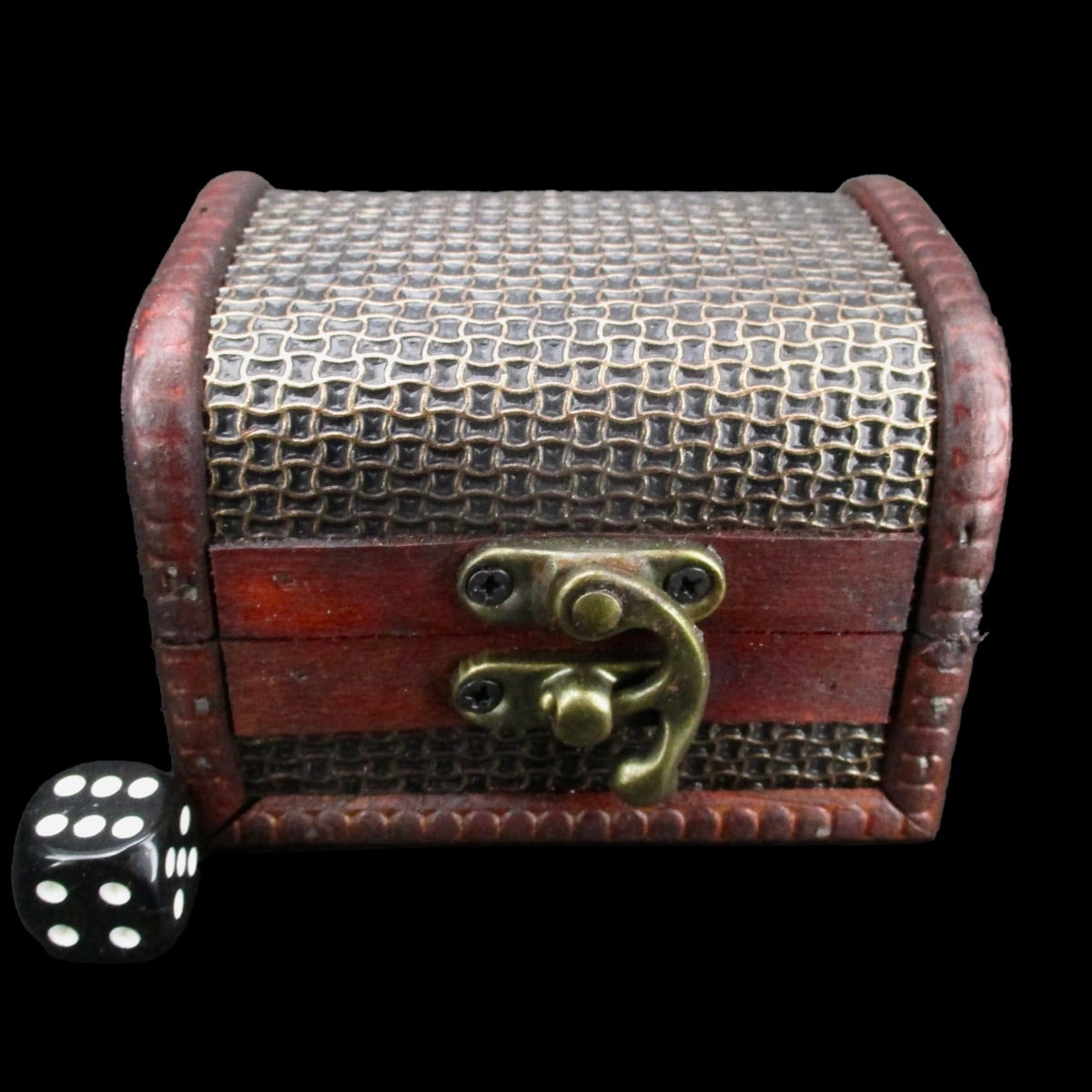 Wooden Dice Treasure Chest With Chain Mail Effect