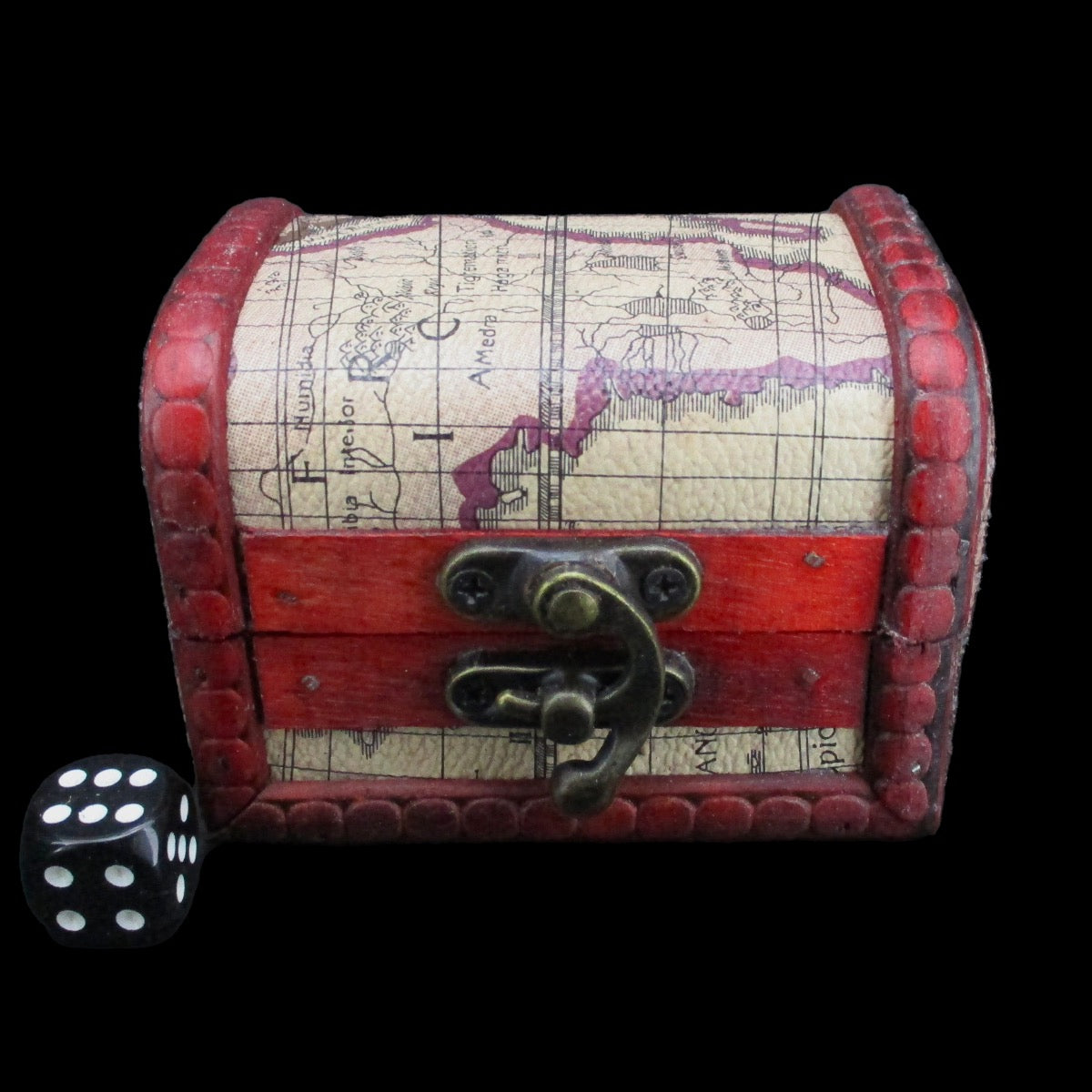 Wooden Dice Treasure Chest With Map Design - Ivory