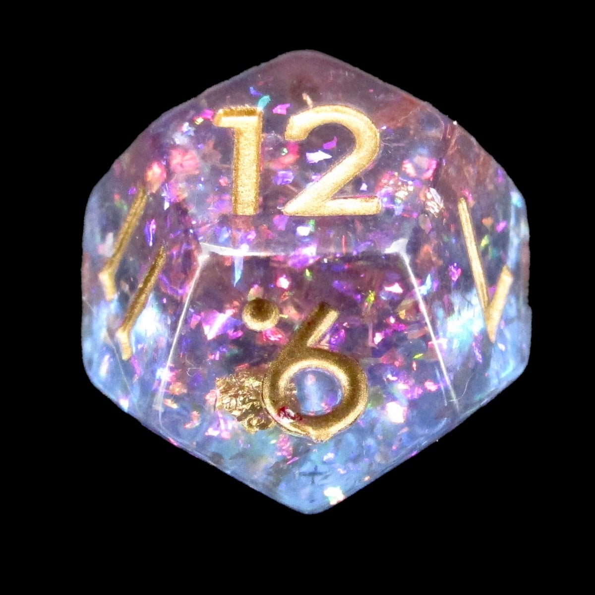 HALF PRICE CLEARANCE TDSO Confetti Mica Pink & Blue Glitter D12 Dice
