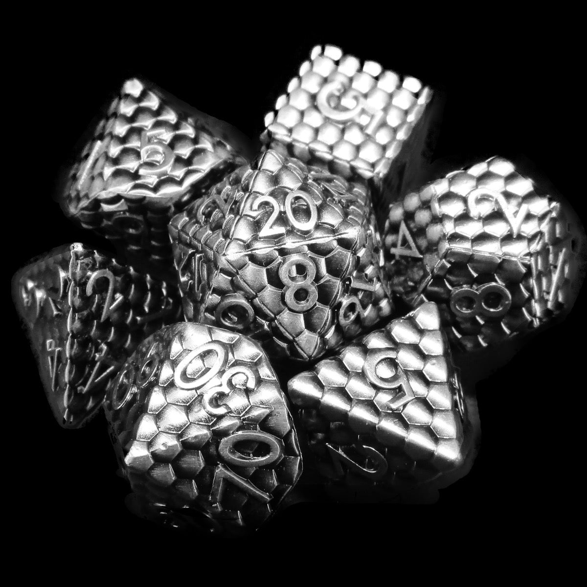 TDSO Metal Dragon Scale Antique Silver 7 Dice Polyset