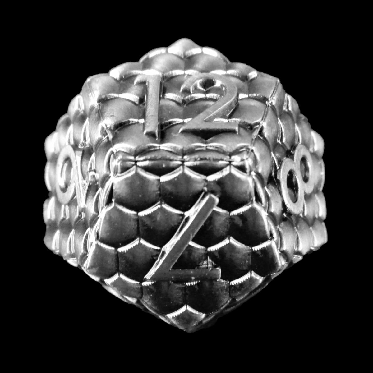 TDSO Metal Dragon Scale Antique Silver D12 Dice