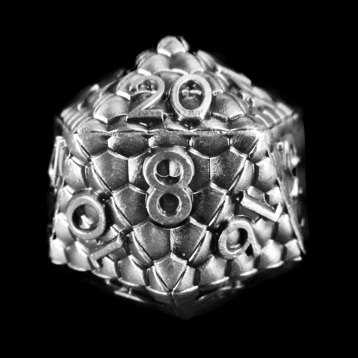 TDSO Metal Dragon Scale Antique Silver D20 Dice