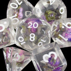 TDSO Encapsulated Flower Violet & White 7 Dice Polyset