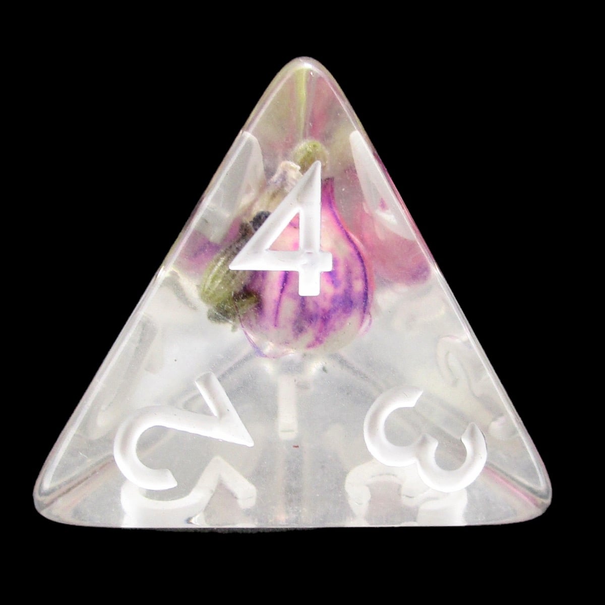 TDSO Encapsulated Flower Violet & White D4 Dice