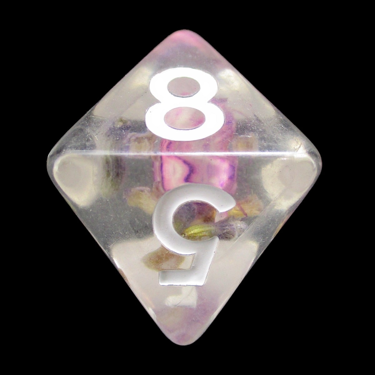 TDSO Encapsulated Flower Violet & White D8 Dice