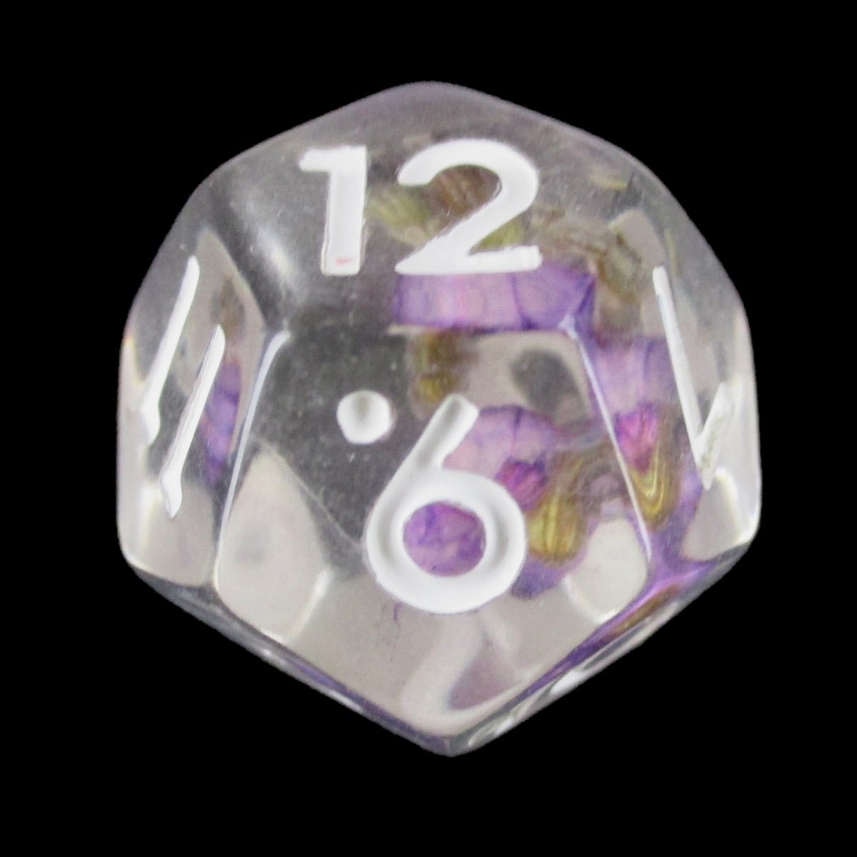 TDSO Encapsulated Flower Violet & White D12 Dice
