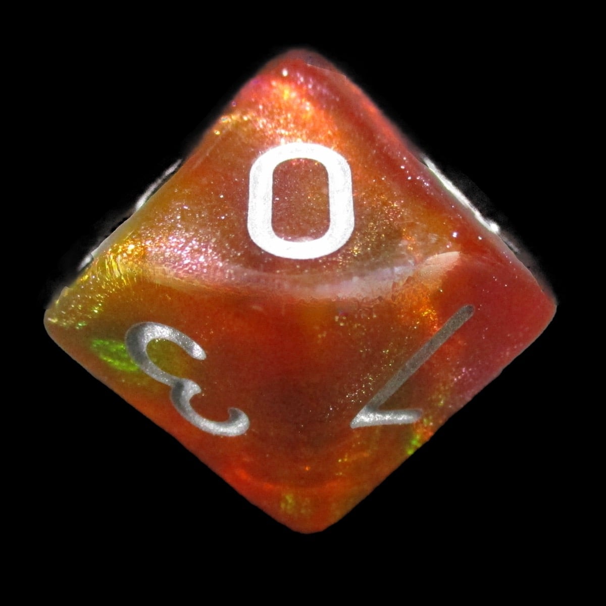 HALF PRICE CLEARANCE TDSO Phoenix Multi Glitter Green Orange & Red D10 Dice