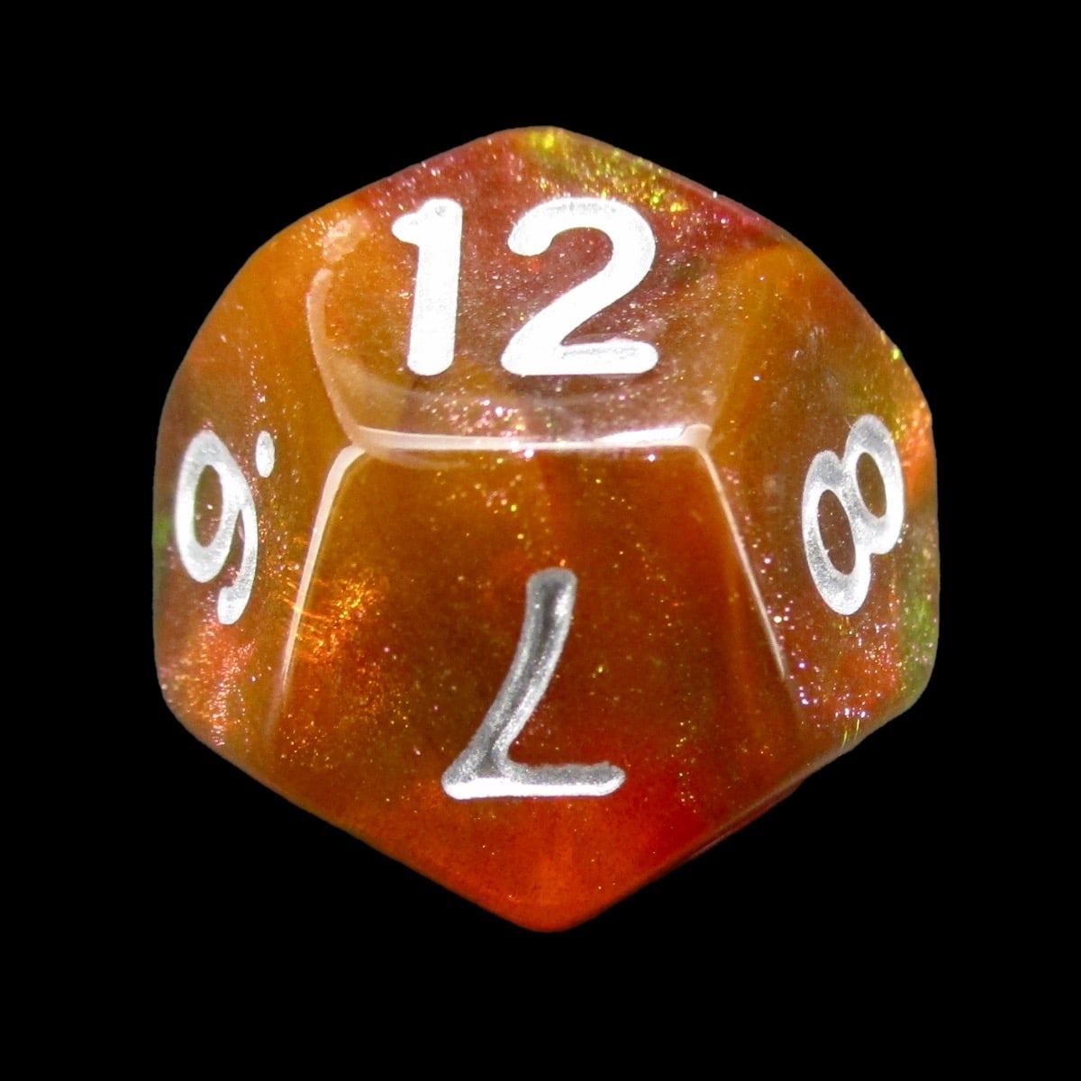 HALF PRICE CLEARANCE TDSO Phoenix Multi Glitter Green Orange & Red D12 Dice