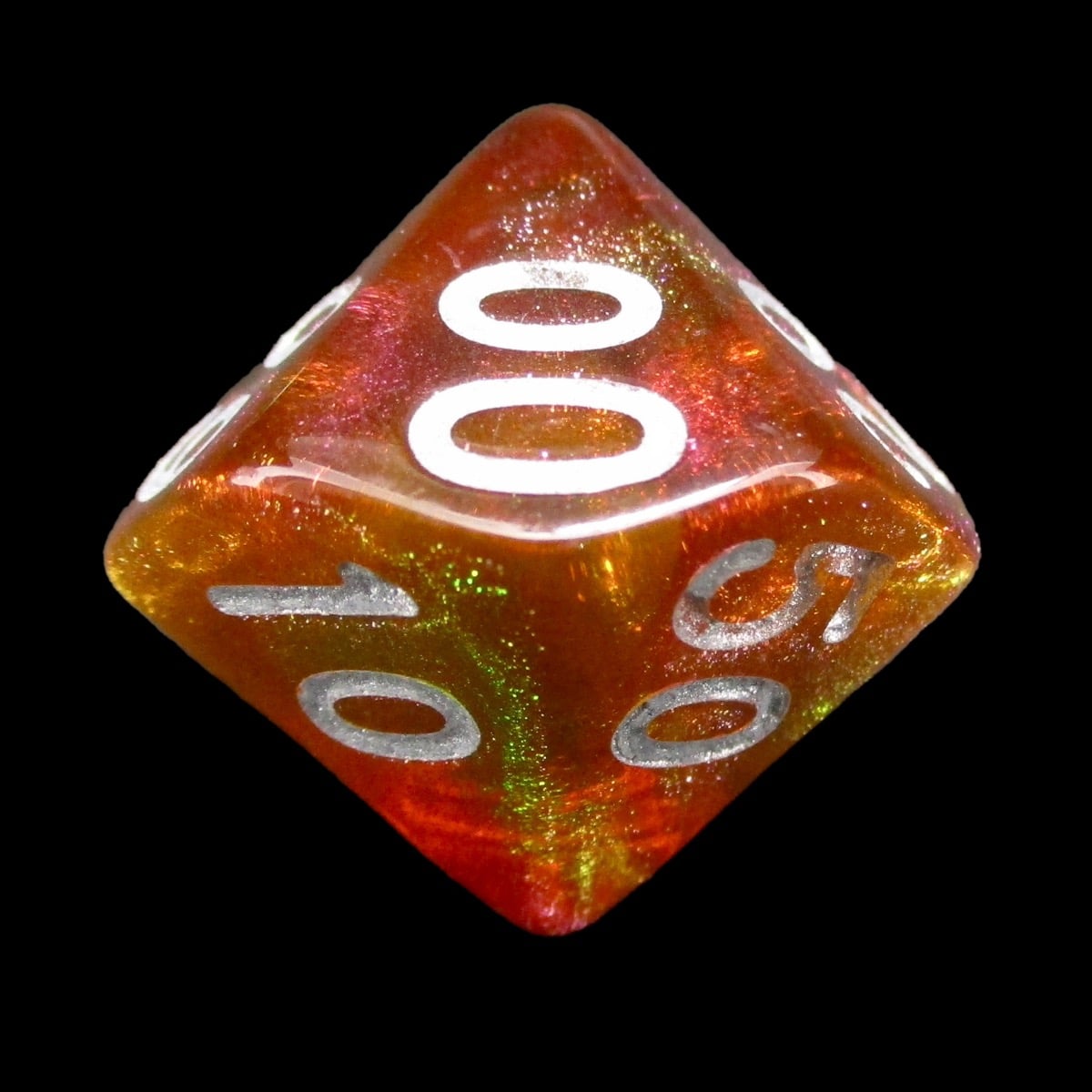 HALF PRICE CLEARANCE TDSO Phoenix Multi Glitter Green Orange & Red Percentile Dice