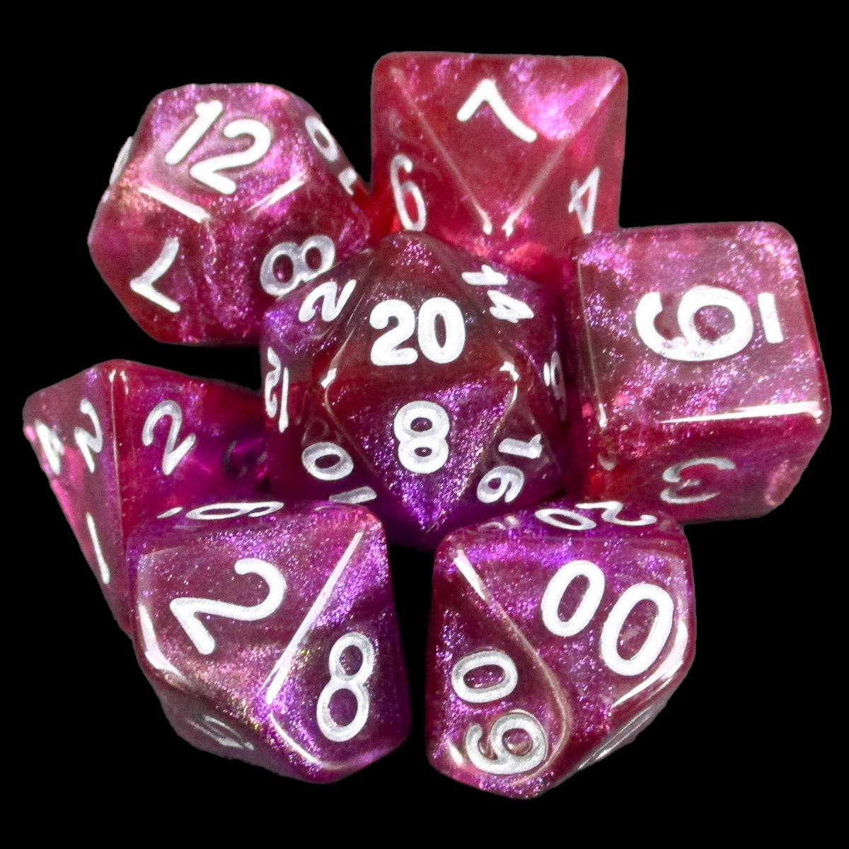 TDSO Tri-Glitter Pretty In Pink 7 Dice Polyset LTD EDITION