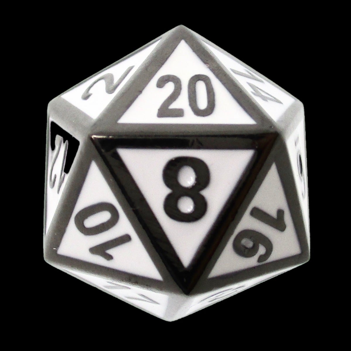 TDSO Metal Fire Forge 'Paladin' Black Nickel & White Enamel D20 Dice