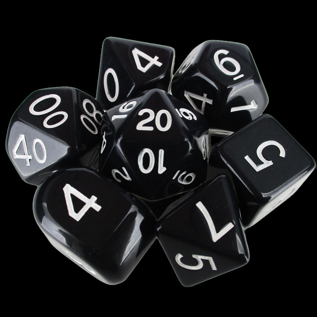 Role 4 Initiative Opaque Black & White 7 Dice Polyset with Arch D4