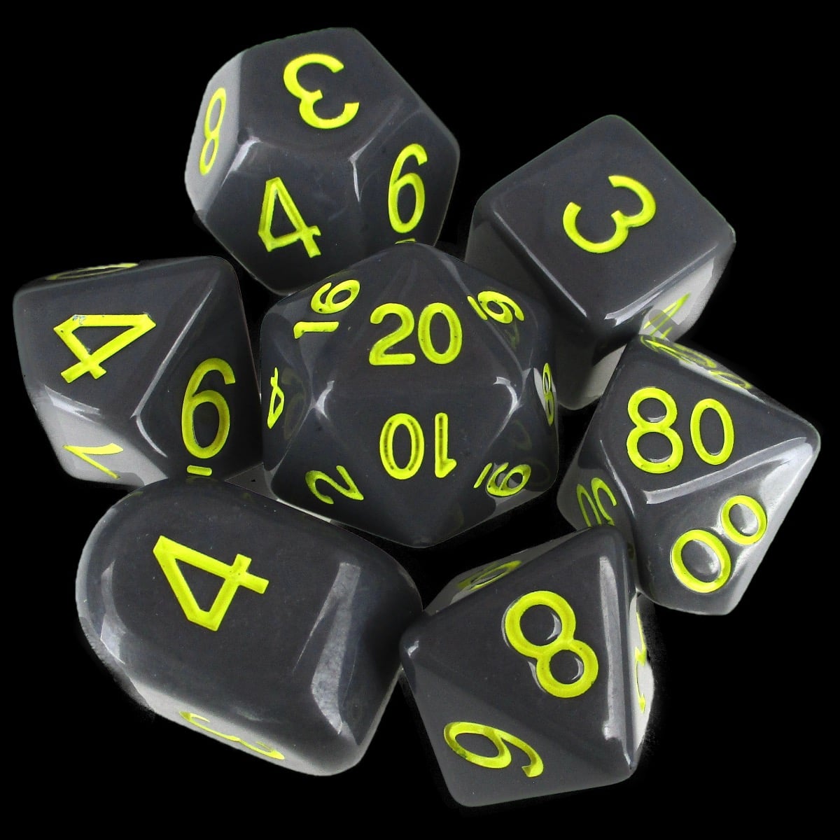 Role 4 Initiative Opaque Dark Grey & Yellow 7 Dice Polyset with Arch D4