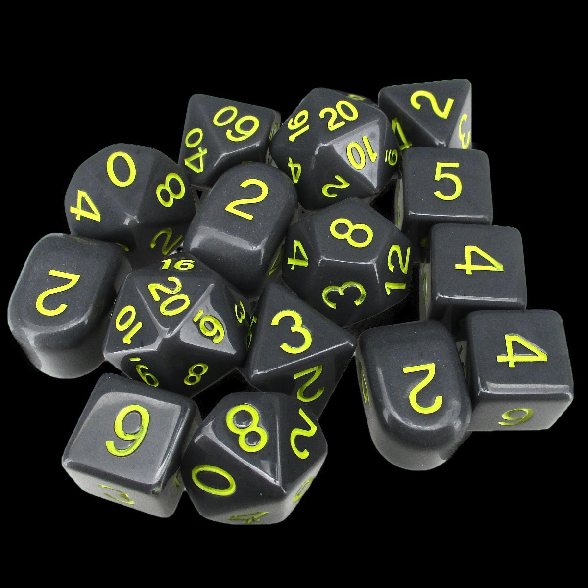 Role 4 Initiative Opaque Dark Grey & Yellow 15 Dice Polyset with Arch D4