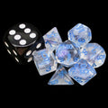 Chessex Borealis Icicle & Light Blue Luminary MINI-HEDRAL 7 Dice Polyset with Dice Cube